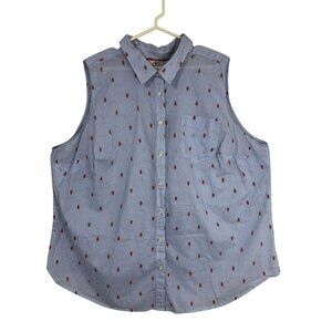 St Johns Bay Shirt Sleeveless Lobster Print Button Down Pocket Size 2X Womens